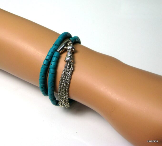 N3875w_bracelet_2_tours_coco_turquoise_pompon_argent