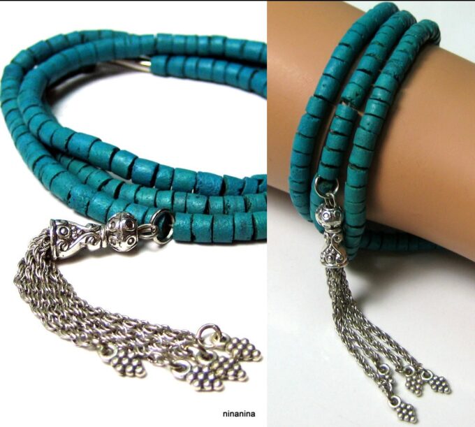 N3878_bracelet_3_tours_coco_turquoise_pompon_argent