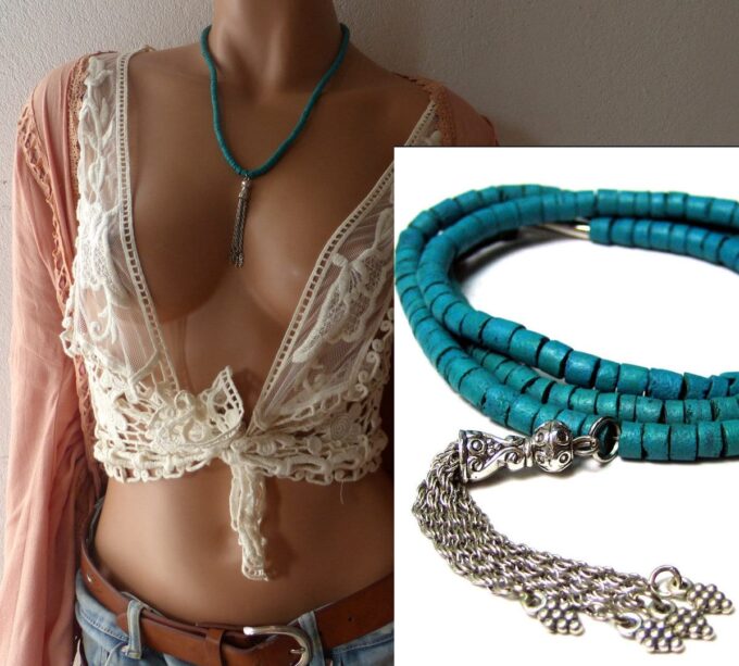 N3878a_bracelet_boheme_chic_femme_3_tours_coco_turquoise_pompon_argent_-_Bijoux_Bracelets_en_ligne_Ninanina