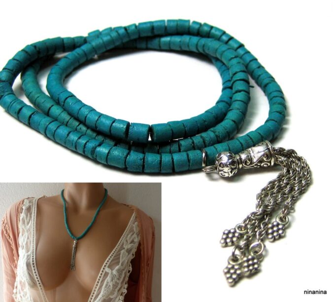 N3878b_bracelet_boheme_chic_femme_3_tours_coco_turquoise_pompon_argent_-_Bijoux_Bracelets_en_ligne_Ninanina