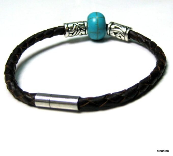 N3895b_bracelet_cuir_tresse_et_turquoise