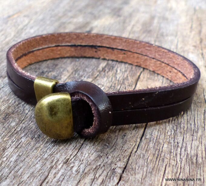 N3897b_Bracelet_homme_cuir_et_fermoir_metal_bronze_-_Bijoux_Bracelets_en_ligne_Ninanina