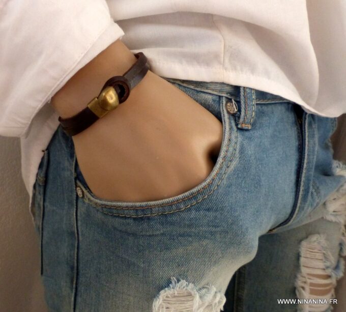 N3897c_Bracelet_homme_cuir_et_fermoir_metal_bronze_-_Bijoux_Bracelets_en_ligne_Ninanina
