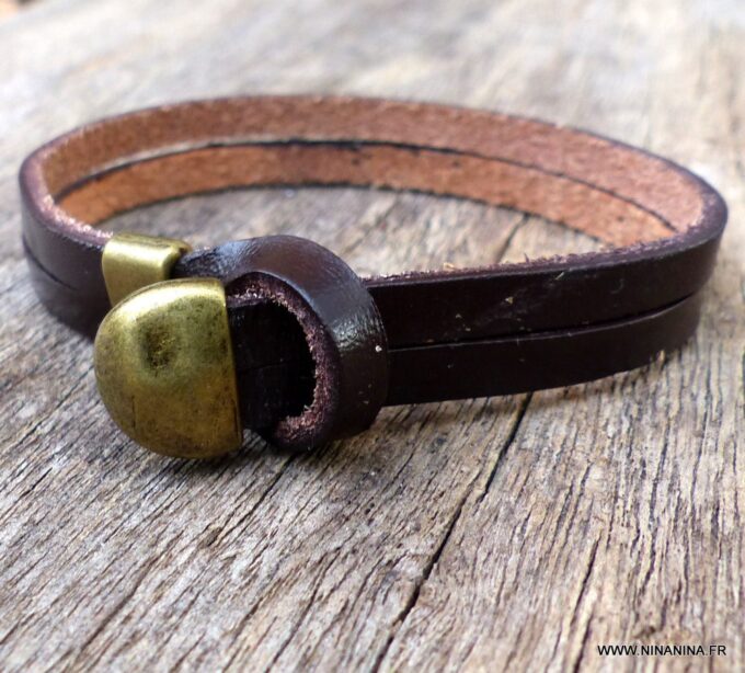 N3897d_Bracelet_homme_cuir_et_fermoir_metal_bronze_-_Bijoux_Bracelets_en_ligne_Ninanina