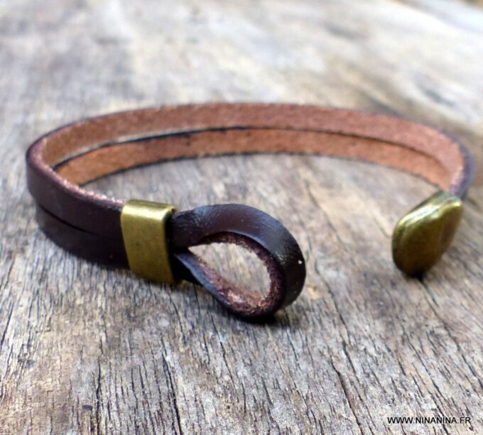 N3897f_Bracelet_homme_cuir_et_fermoir_metal_bronze_-_Bijoux_Bracelets_en_ligne_Ninanina