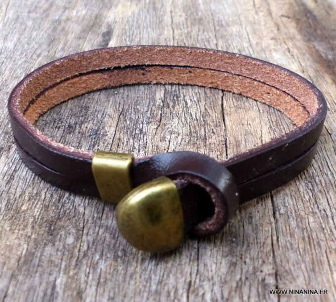 N3897h_Bracelet_homme_cuir_et_fermoir_metal_bronze_-_Bijoux_Bracelets_en_ligne_Ninanina-1