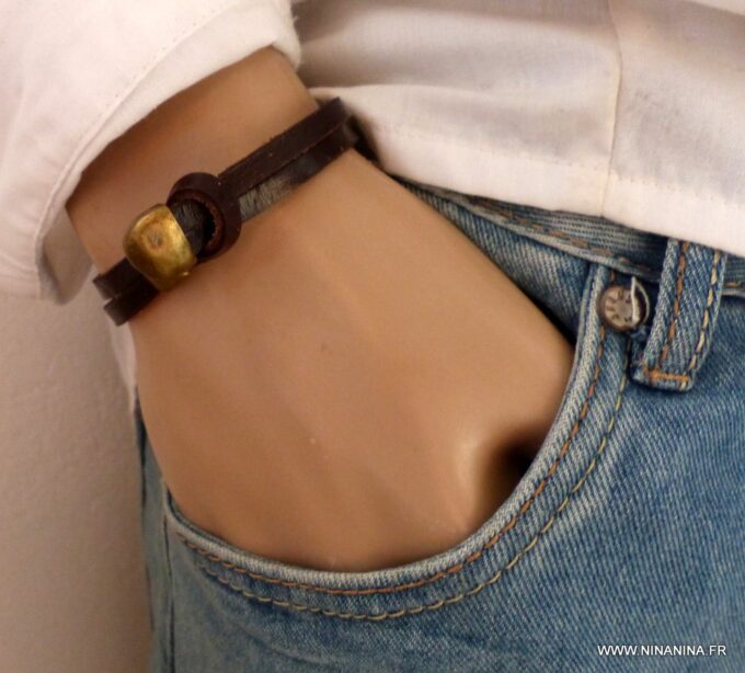 N3897i_Bracelet_homme_cuir_et_fermoir_metal_bronze_-_Bijoux_Bracelets_en_ligne_Ninanina-1