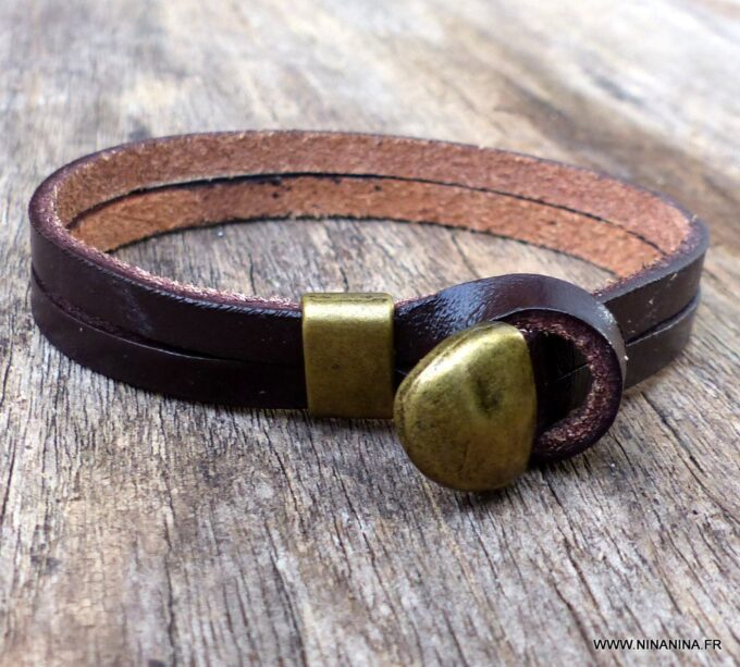 N3897j_Bracelet_homme_cuir_et_fermoir_metal_bronze_-_Bijoux_Bracelets_en_ligne_Ninanina-1