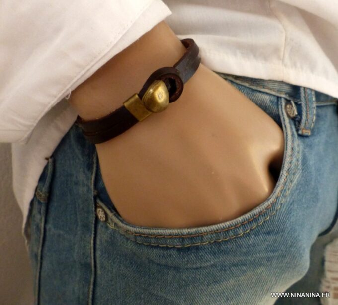 N3897k_Bracelet_homme_cuir_et_fermoir_metal_bronze_-_Bijoux_Bracelets_en_ligne_Ninanina-1