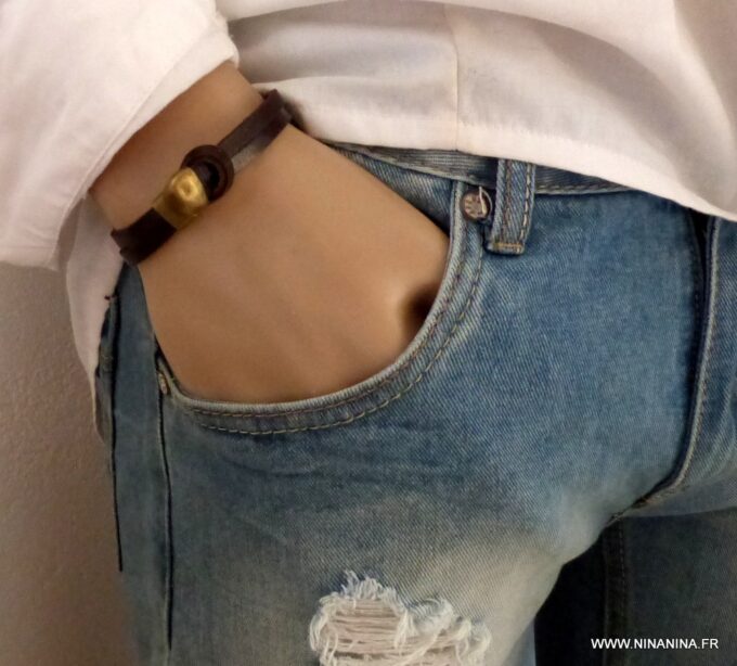 N3897m_Bracelet_homme_cuir_et_fermoir_metal_bronze_-_Bijoux_Bracelets_en_ligne_Ninanina-1