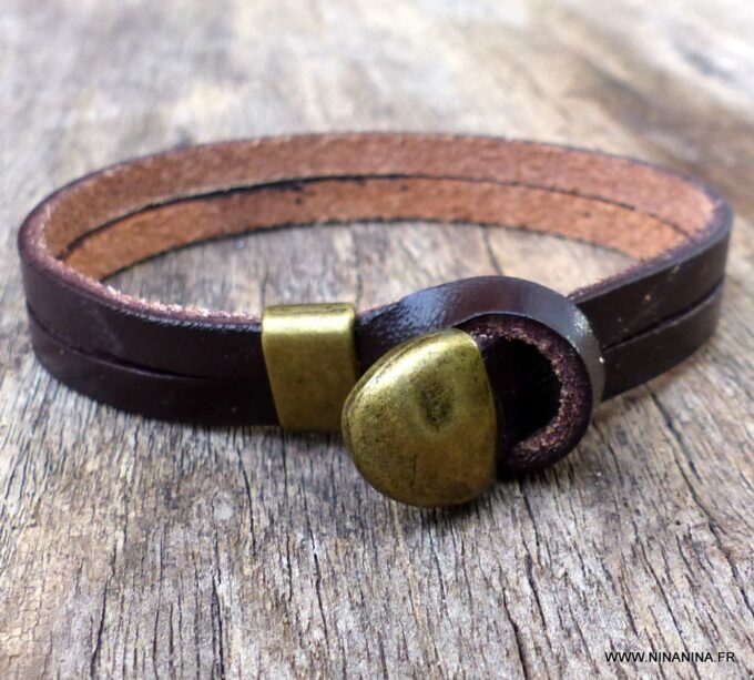 N3897o_Bracelet_homme_cuir_et_fermoir_metal_bronze_-_Bijoux_Bracelets_en_ligne_Ninanina