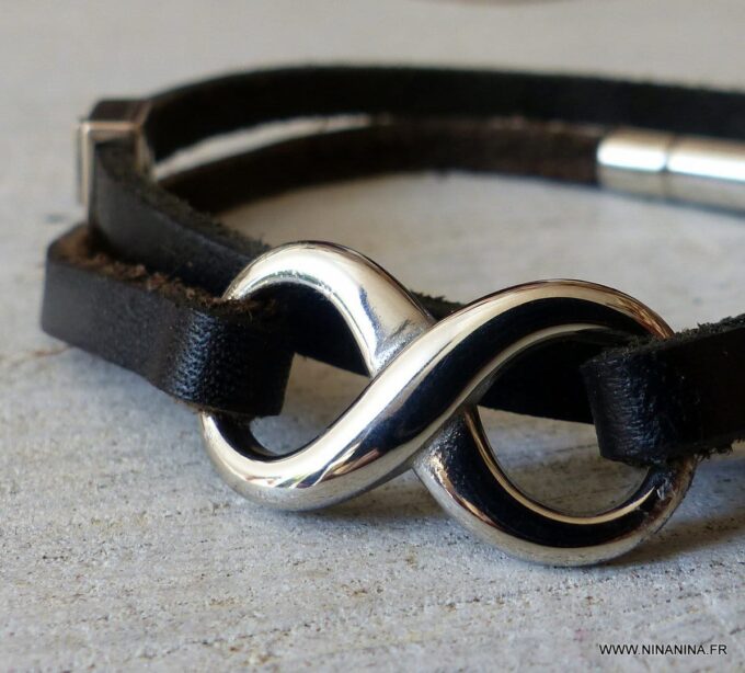 N3912a_Bracelet_homme_infini_2_tours_cuir_lettre_personnalise_Acier_inoxydable_-_Bijoux_Bracelets_en_ligne_Ninanina
