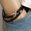 N3912b_Bracelet_homme_infini_2_tours_cuir_lettre_personnalise_Acier_inoxydable_-_Bijoux_Bracelets_en_ligne_Ninanina