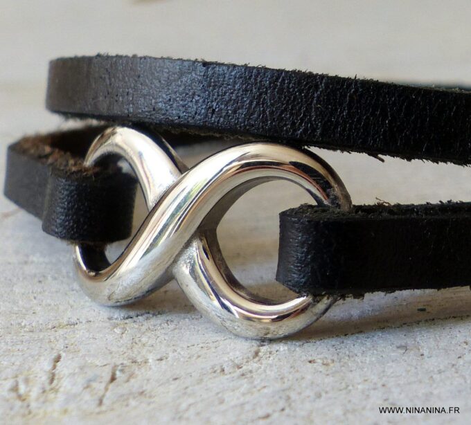 N3912g_Bracelet_homme_infini_2_tours_cuir_lettre_personnalise_Acier_inoxydable_-_Bijoux_Bracelets_en_ligne_Ninanina