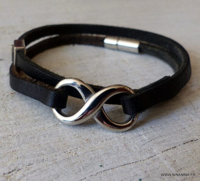 N3912j_Bracelet_homme_infini_2_tours_cuir_lettre_personnalise_Acier_inoxydable_-_Bijoux_Bracelets_en_ligne_Ninanina