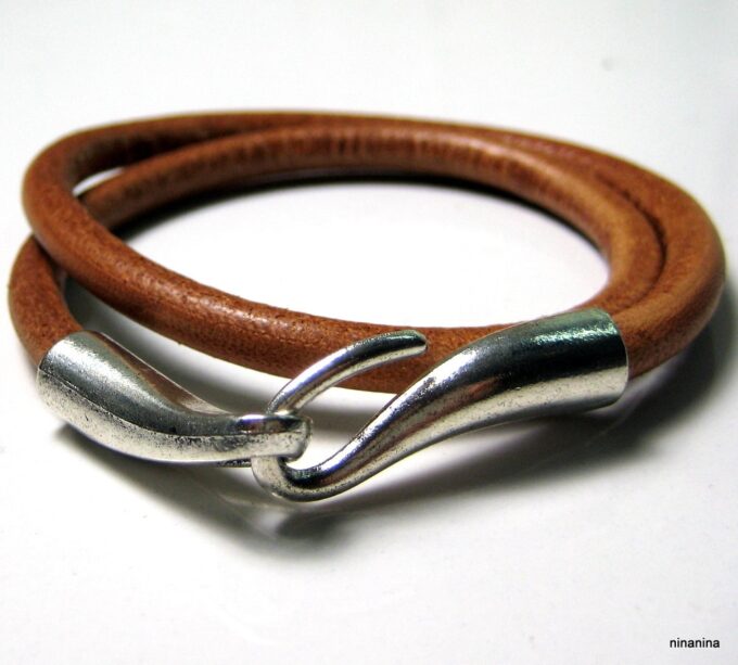 N3923b_bracelet_cuir_2_tours_crochet_metal_argente