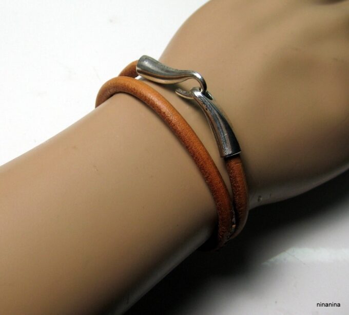 N3923f_bracelet_cuir_2_tours_crochet_metal_argente