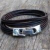 N3925_Bracelet_wrap_cordon_cuir_fermoir_rectangle_metal_argente_-_Bijoux_Bracelets_en_ligne_ninanina