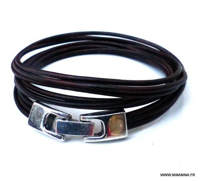 N3925a_Bracelet_wrap_cordon_cuir_fermoir_rectangle_metal_argente_-_Bijoux_Bracelets_en_ligne_ninanina