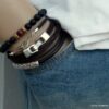 N3925f_Bracelet_wrap_cordon_cuir_fermoir_rectangle_metal_argente_-_Bijoux_Bracelets_en_ligne_ninanina