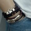 N3925j_Bracelet_wrap_cordon_cuir_fermoir_rectangle_metal_argente_-_Bijoux_Bracelets_en_ligne_ninanina