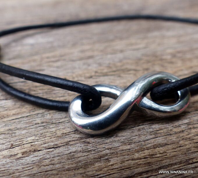 N3956b_Bracelet_homme_cordon_cuir_infini_acier_argente_-_Bijoux_Bracelets_en_ligne_Ninanina