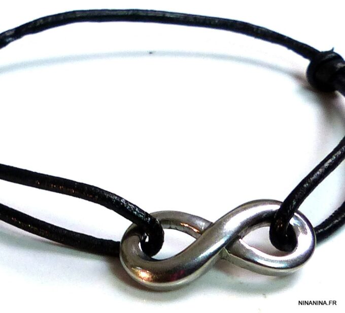 N3956bisa_Bracelet_cordon_cuir_infini_acier_inoxydable
