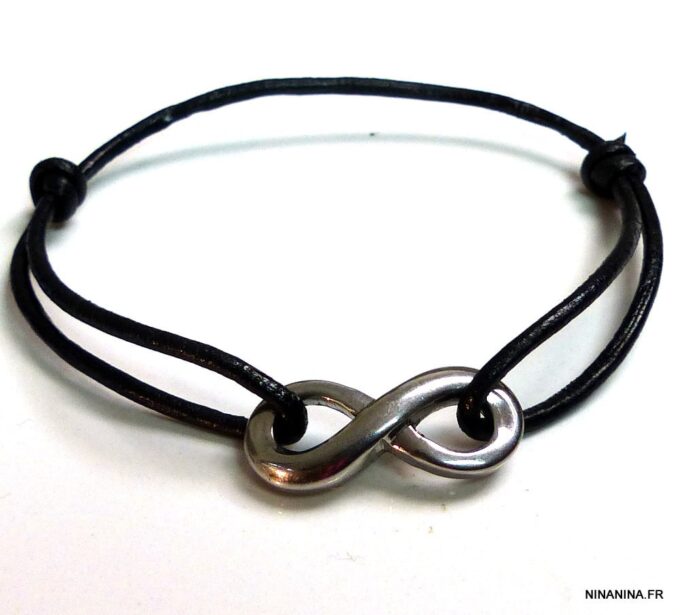 N3956bise_Bracelet_cordon_cuir_infini_acier_inoxydable