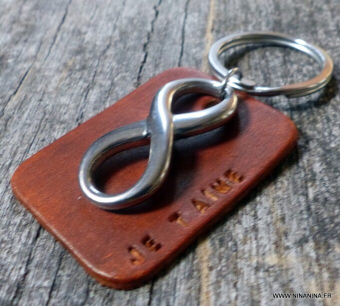 N3959_Porte_cles_homme_cuir_personnalise_infini_acier_inoxydable_argente_-_Accessoires_porte_cle_en_ligne_Ninanina