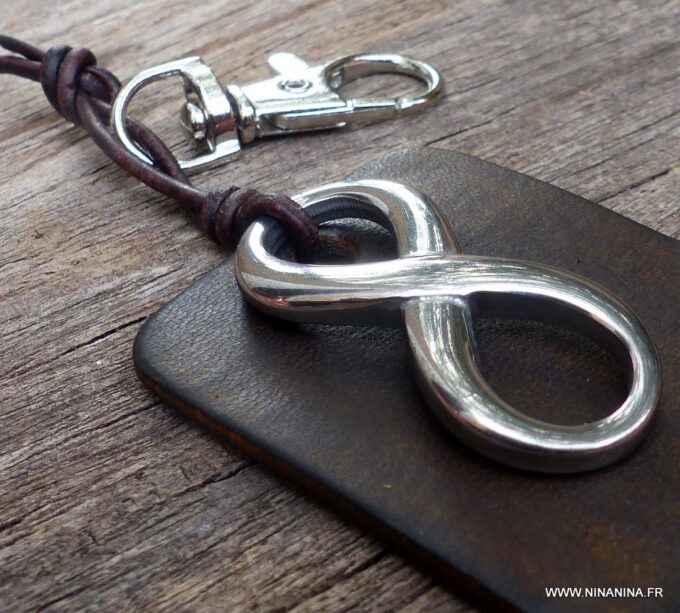 N3959c_Porte_cles_cuir_infini_acier_inoxydable_argent_-_Bijoux_Porte_cles_en_ligne_Ninanina-2