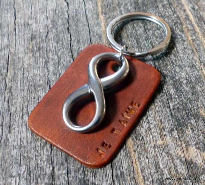 N3959d_Porte_cles_homme_cuir_personnalise_infini_acier_inoxydable_argente_-_Accessoires_porte_cle_en_ligne_Ninanina
