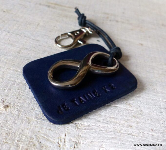 N3959f_Porte_cle_homme_cuir_bleu_personnalise_infini_Acier_-_Accessoires_porte_cle_en_ligne_Ninanina