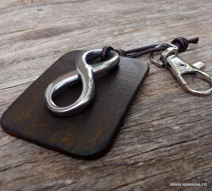 N3959j_Porte_cles_cuir_infini_acier_inoxydable_argent_-_Bijoux_Porte_cles_en_ligne_Ninanina