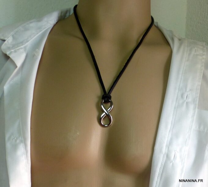 N3967a_Collier_homme_lacet_cordon_cuir_infini_acier_argente_NINANINA
