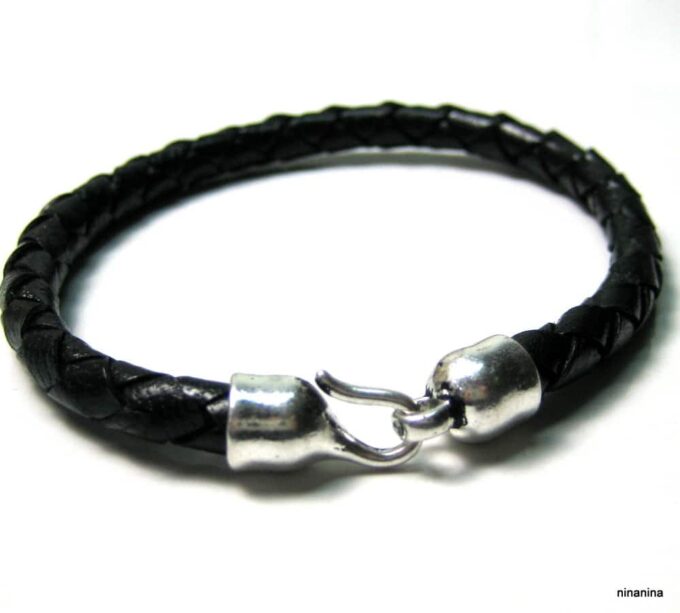 N3973a_bracelet_homme_cuir_tresse_crochet_metal_argent