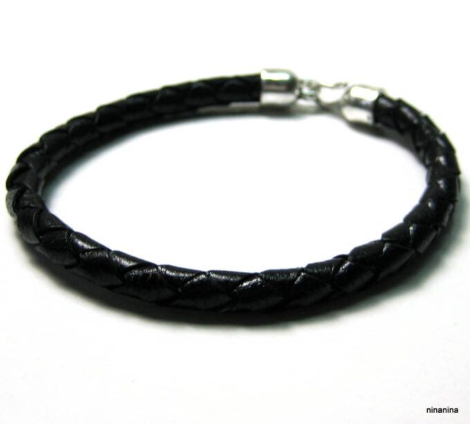 N3973b_bracelet_homme_cuir_tresse_crochet_metal_argent