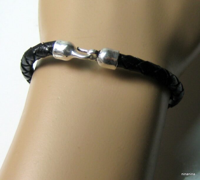 N3973c_bracelet_homme_cuir_tresse_crochet_metal_argent