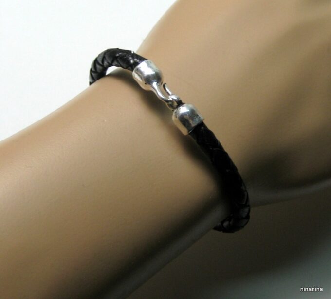 N3973e_bracelet_homme_cuir_tresse_crochet_metal_argent
