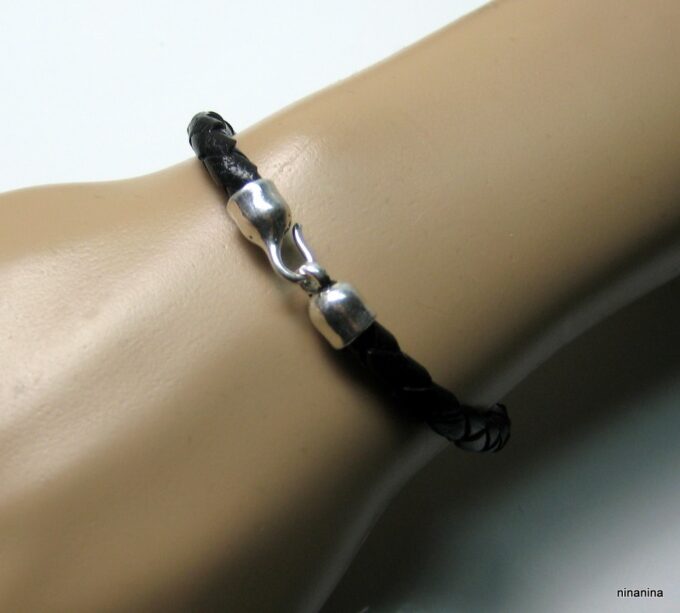 N3973g_bracelet_homme_cuir_tresse_crochet_metal_argent