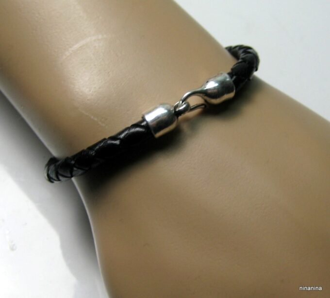N3973h_bracelet_homme_cuir_tresse_crochet_metal_argent