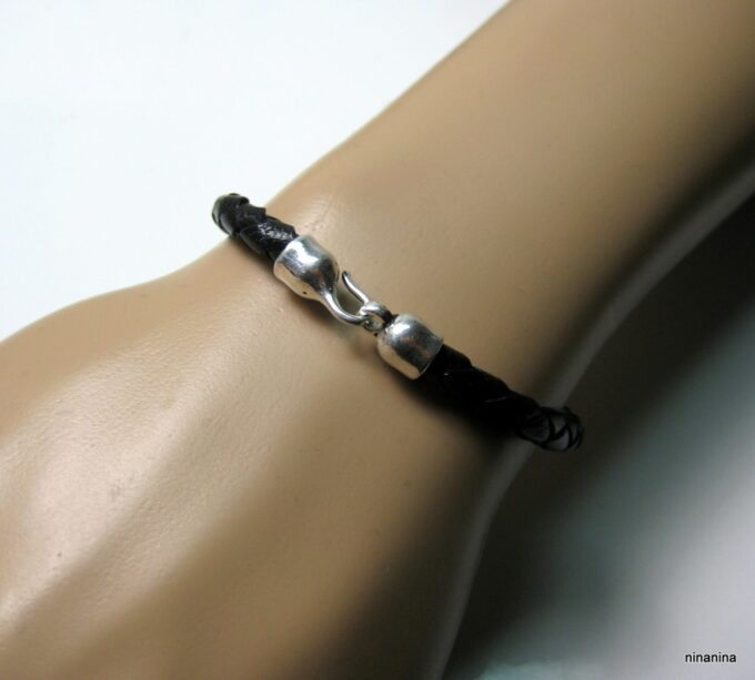 N3973k_bracelet_homme_cuir_tresse_crochet_metal_argent