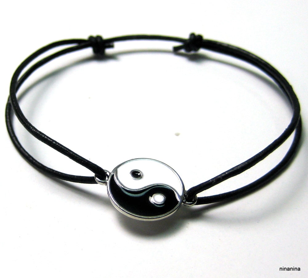 Bracelet yin yang homme et femme émaillé cordon cuir – Image 2