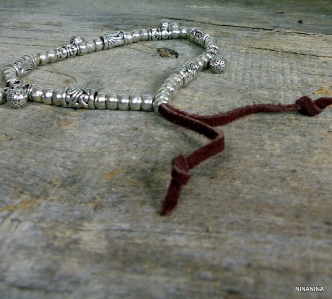 N4033bisb_bracelet_de_cheville_daim_et_perles_metal_argent