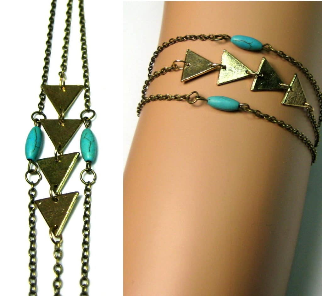 Bracelet pour bras femme bronze et perles turquoises Ninanina