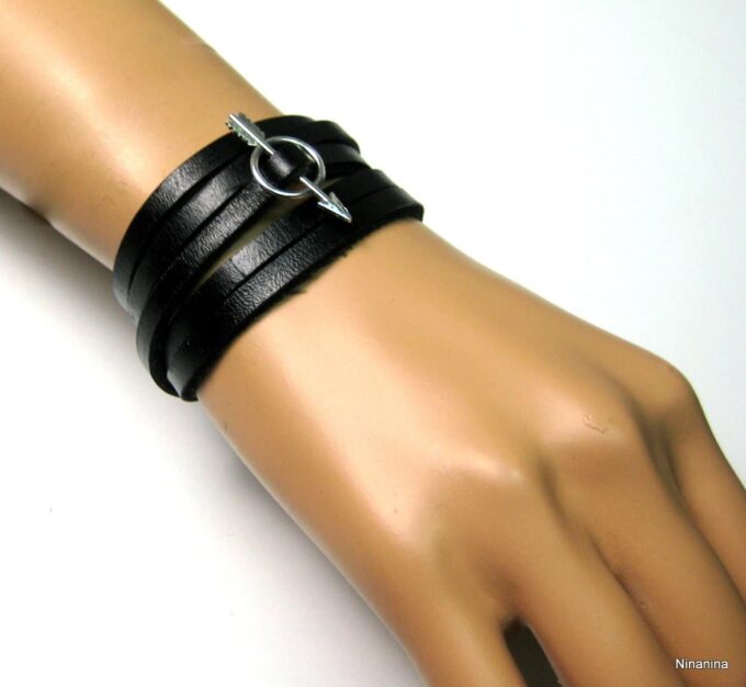 N4061_bracelet_cuir_fleche_metal_argent