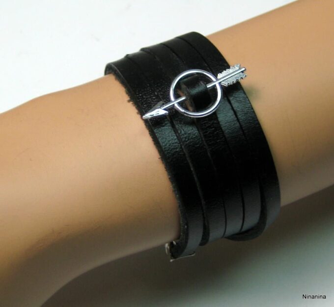 N4061d_bracelet_cuir_fleche_metal_argent