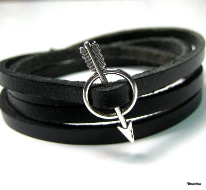 N4061j_bracelet_cuir_fleche_metal_argent