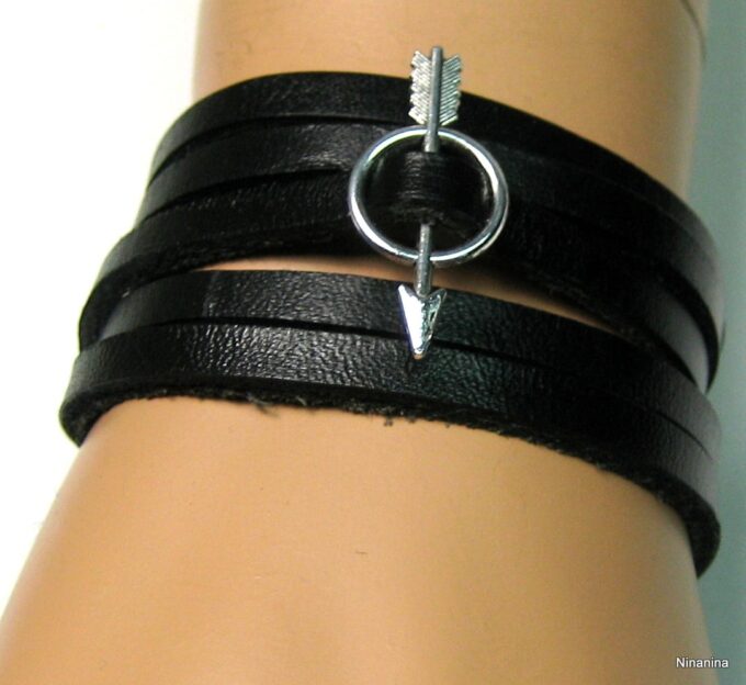 N4061p_bracelet_cuir_fleche_metal_argent