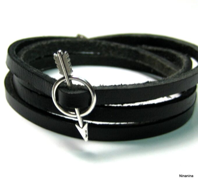 N4061q_bracelet_cuir_fleche_metal_argent