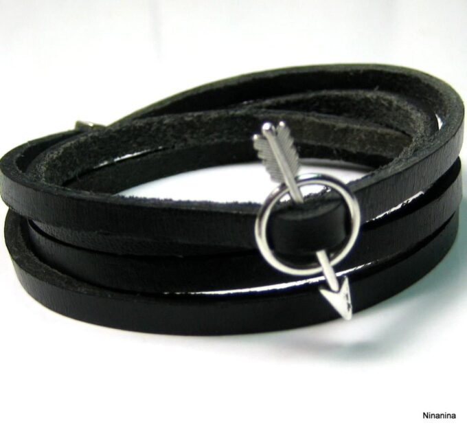 N4061r_bracelet_cuir_fleche_metal_argent